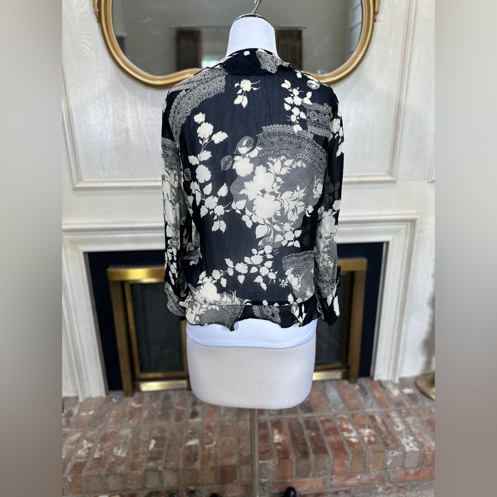 Vintage Nina‎ Piccalino Sheer Floral Tie Front Ruffle Jacket Top M - Picture 5 of 10